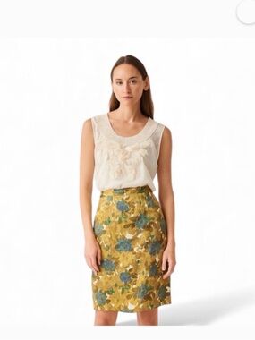 Anthropologie Moulinette Soeurs Women's Metallic Ruffle Dress Green Cream